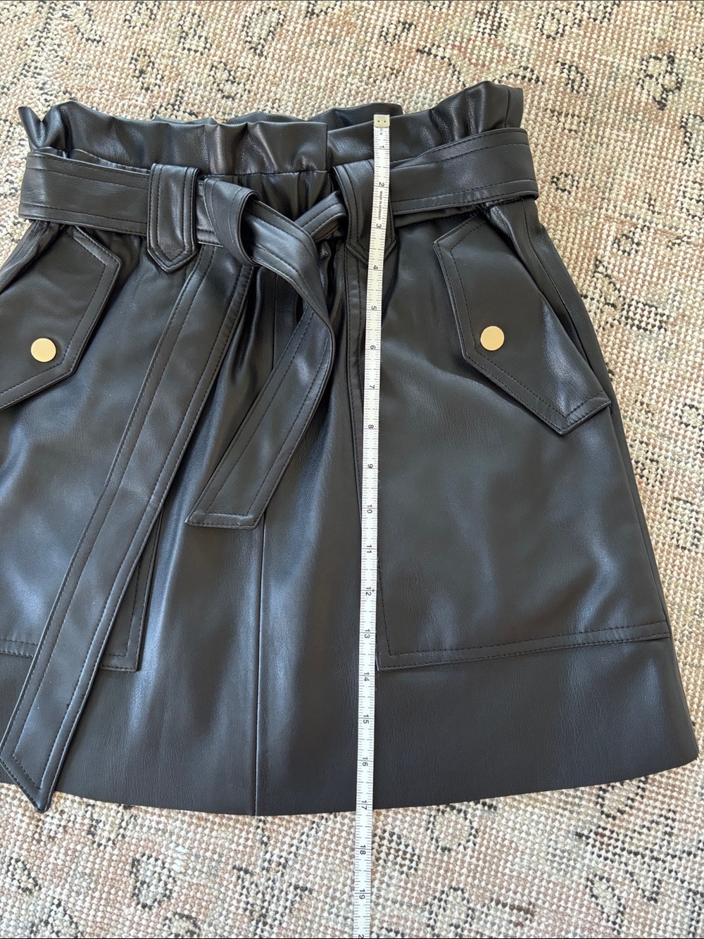 ZARA vegan leather pleather skirt black XS paperbag waist - Picture 2 of 4